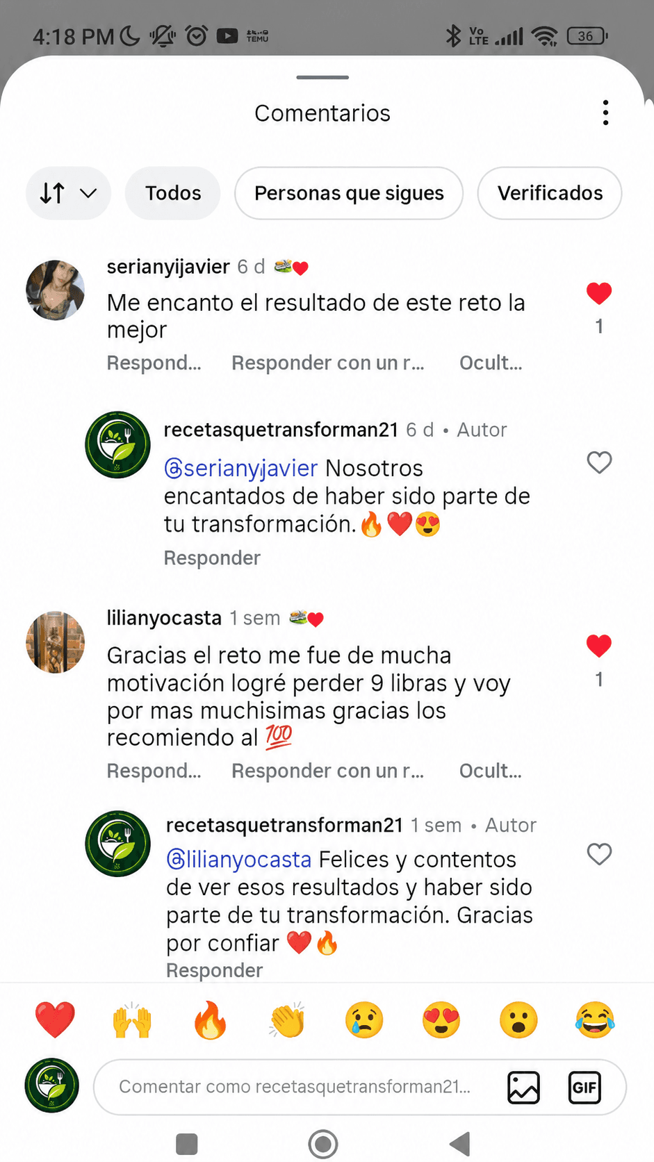 Comentario real de Instagram 2