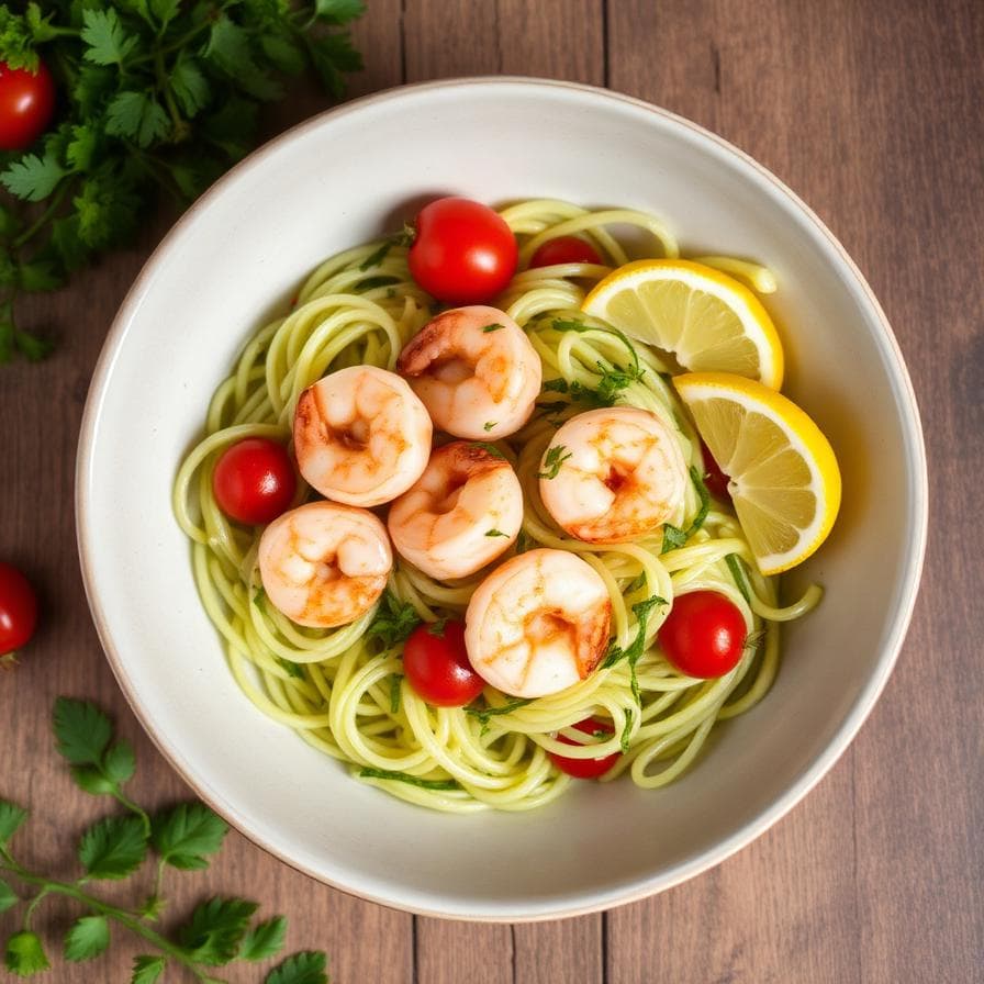 Pasta de calabacín con camarones